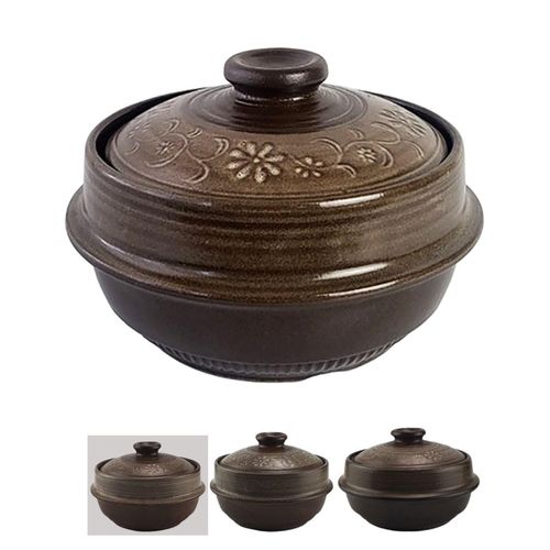 BALWOO Korean Pot [Inlaid] MUD GLAZE Earthenware Ttukbaegi, Ceramic Clay Cooking Pot Casserole, Heat Resistant Zero-Crack Stone Bowl Stockpot Soup Cookware, Pottery Bowl (Small)