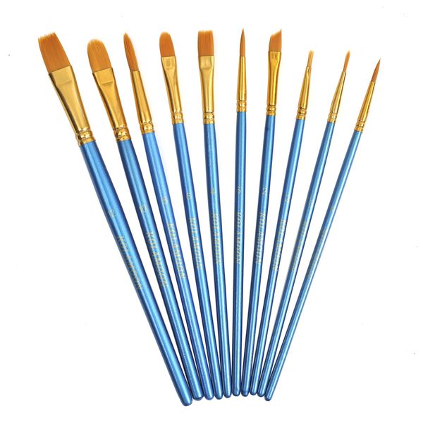 KOLAMOON 10pcs Artist Nylon Paint Brushes Set for Body, Face, Watercolor, Acrylic and Oil Painting