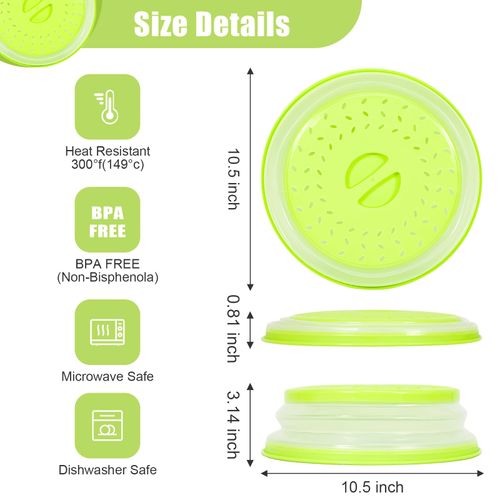 Mooisco Collapsible Microwave Splatter Cover,2 Pack 10.5 In Food Cover,Space-Saving Microwave Lid,BPA Free,Green