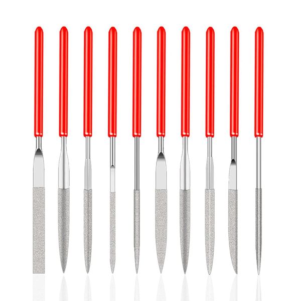 Saipor 10 Pcs Mini Diamond Needle File Set Diamond Files Mini Needle Set for Jewlery Metal Glass Stone Grinding, Polishing and Engraving (2x100mm)