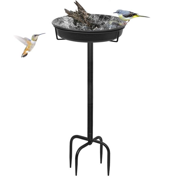 28In Freestanding Birdbaths Bowl Outdoor, Free Standing Garden Bird Bath Bird Feeder Bowl with Metal Stake, Detachable Decoration Spa Birdfeeder for Garden Patio Yard Lawn, 4 Spiky Feet… (A)