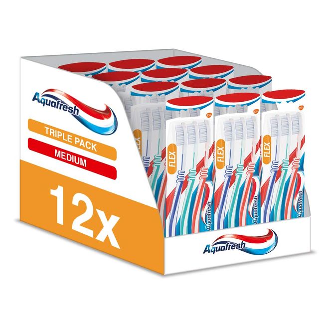 Aquafresh Clean and Flex Triple Pack Toothbrush, Medium, Pack of 12