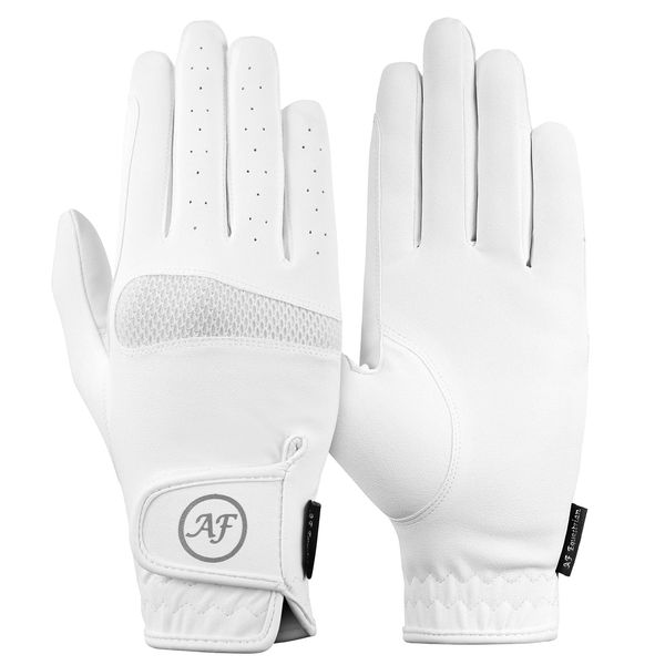 AFE Ladies Horse Riding Equestrian Sereno Leather Gloves breathable White (Medium)