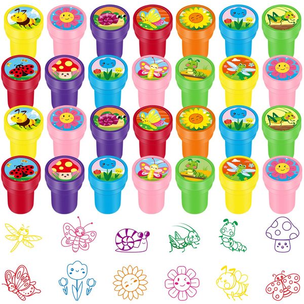 60 Pcs Spring Stampers for Kids Flowers Butterfly Assorted Kids Stampers Kids' Printing Stamping Supplies Self Inking Stamps for Garden Birthday Tea Party Favors Goody Bag Stuffers Classroom Prizes