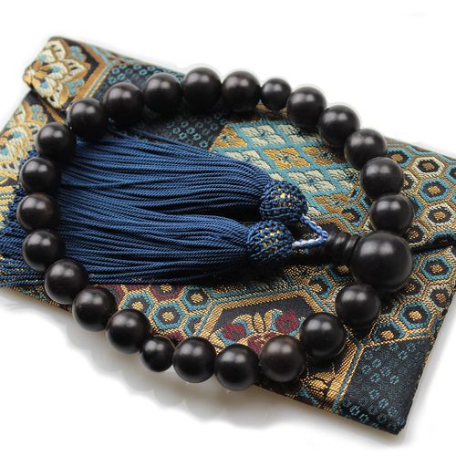 Ebony Prayer Beads for Men, Ebony [Nishijin Weave Rosary Bag Included] Can be Used in All Sect Buddhist Buddhist Prayer Beads Handmade (Banded Ebony)