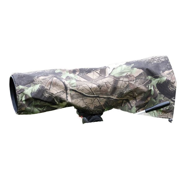 Rainsleeve cover for camera lenses, Camouflage Camera Cover, Camera Protector, Lense Protector, Lense Cover, Standard size in an attractive leaf pattern material, WATERPROOF. Approx LENGTH SIZE is 42 CM