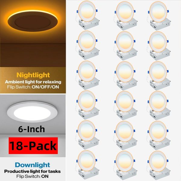 18Pack 6 Inch 5CCT Recessed Light with Night Light,Canless LED Recessed Lighting
