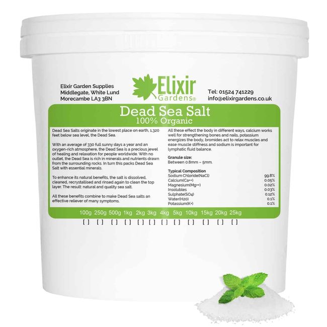 Elixir Gardens Dead Sea Salt | Organic 100% Natural Salts | Various Sizes 250g-25kg | 20kg Tub