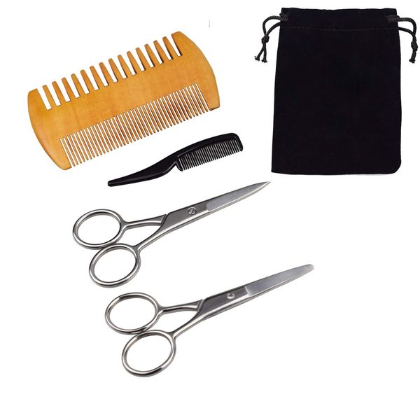 Motanar 4 Pieces Beard Scissors Set, Grooming Scissors Men and Mustache Beard Combs Beard Grooming Kit with Storage Bag