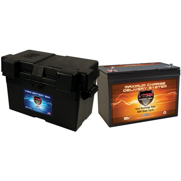 VMAX MR127 12V 100Ah AGM SLA Battery +Battery Box for Great for CPAP MACHINE