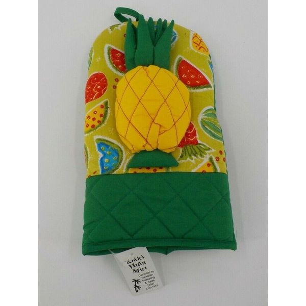 KEIKI HULA OVEN MITT YELLOW PINEAPPLE KITCHEN HAWAIIAN COOKING GLOVE POLYNESIAN