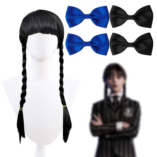 BDSHUNBF Wig for Wednesday Addams, Dress Up for Kids Girls Adults Family Cosplay, Birthday, Hallween, Christmas, Accessory Party Decoration Gift