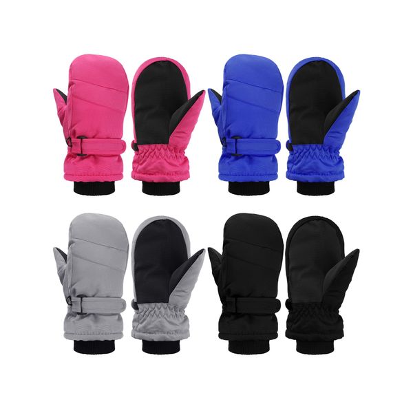 4 Pairs Kids Ski Gloves Waterproof Warm Snow Mittens Winter Warm Gloves for Outdoor Activities (Rose Red, Gray, Royal Blue, Black, 5-8 Years)