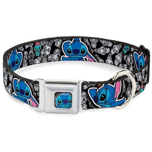 Buckle-Down Seatbelt Buckle Dog Collar - Stitch Poses/Mini Scrump Scattered - 1" Wide - Fits 15-26" Neck - Large