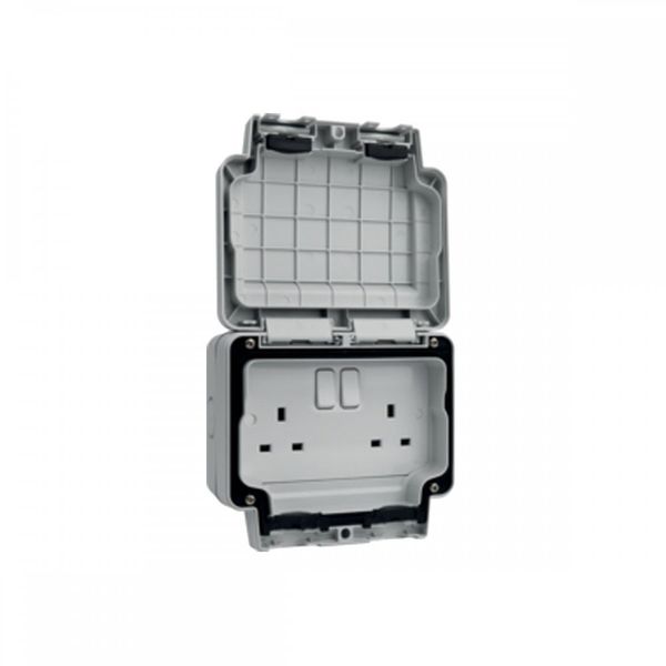 Hager WXPSS82 Weatherproof Switch Socket IP66 2 Gang 13 Amp Double Pole