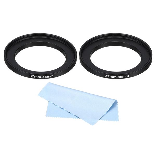 PATIKIL 37mm-46mm Metal Step Up Ring with Cleaning Cloth, 2 Pack Camera Lens Filter Adapter Ring Aluminum Filter Adapter Ring for Camera Lenses Hood, Black