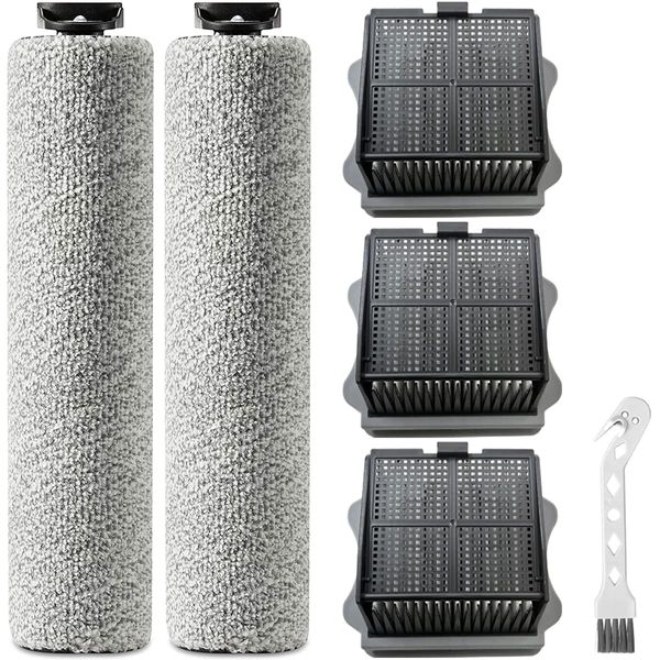QAQGEAR Ersatz Multiflächen-Bürstenrolle und Vakuumfilter für Tineco iFloor 3 / Floor One S3 Nass-und Trockensauger (2 Bürstenwalzen + 3 Filter + 1 Reinigungsbürste)