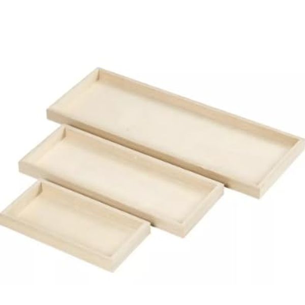 TRTO 3Pcs Set Wooden Wood Serving Tray Set Assorted Size Rectangular Christmas