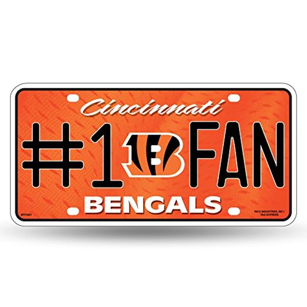 NFL Rico Industries #1 Fan Metal License Plate Tag, Cincinnati Bengals , 6 x 11.5-inches