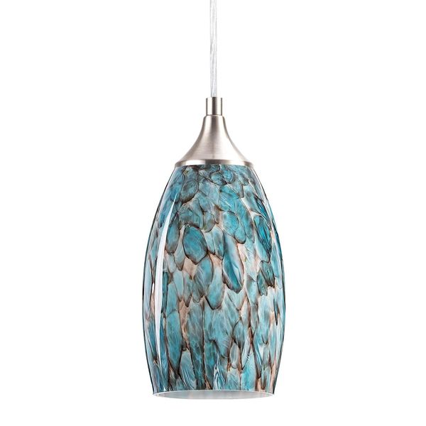 COOSA 1-Light Pendant Light, Handcrafted Art Glass Hanging Light with Brushed Nickel Finished Adjustable Cord for Kitchen Island (Blue)