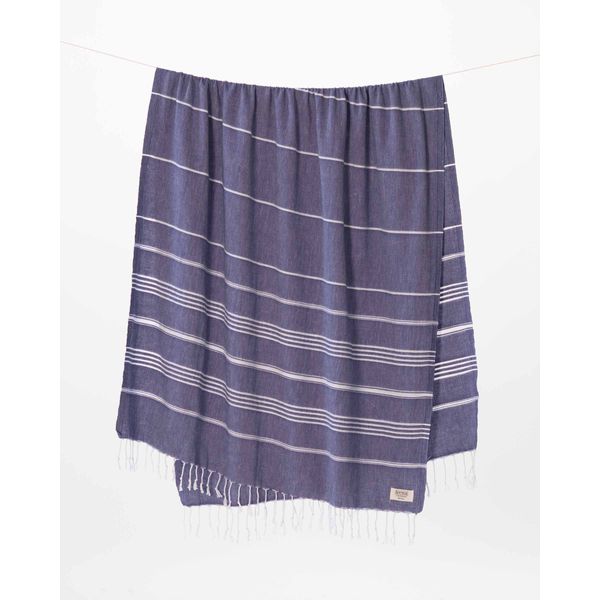 Teema Large Turkish Beach Towel - 100% Turkish Cotton - Sand Free - Fast Drying - Versatile and Multi-Use - The Simple (Navy)