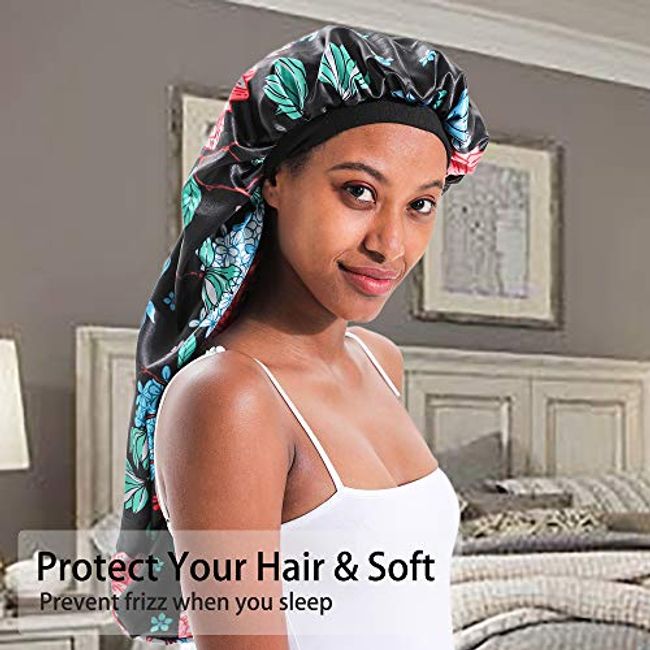 Extra Large Silk Bonnet for Women Double-Layer Satin Sleep Cap for Curly  Natural Frizzy Hair