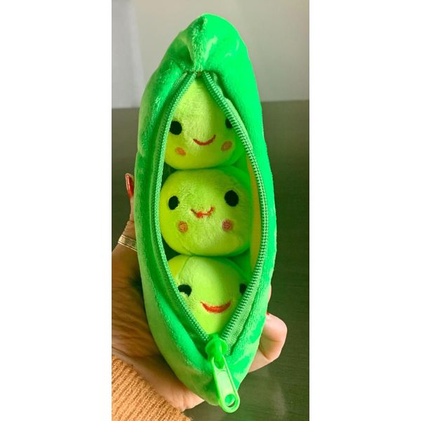 3 Happy Peas in a Pod Peapod Vegetable Stuffed Plush Toy Peas Zippered Pouch New