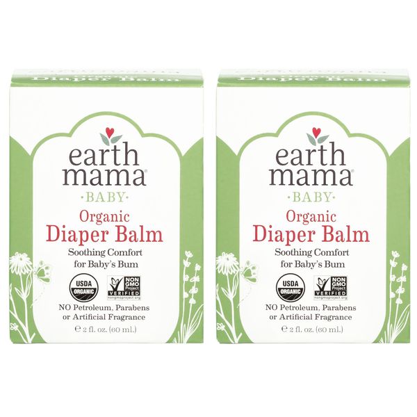 Organic Diaper Balm by Earth Mama | Safe Calendula Cream to Soothe and Protect Sensitive Skin, Non-GMO Project Verified, 2-Fluid Ounce (2-Pack)