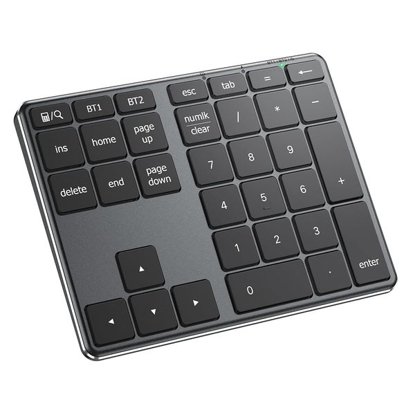 iClever IC-KP10 Numeric Keyboard, Bluetooth Wireless, Numeric Keyboard, Pantograph Type, Type-C Charging, Ultra Thin, Metal Construction, Connects Up to 2 Devices, Bluetooth Number Pad, 34 Keys, Mac, Numeric Keypad, One-Handed Device, Compatible with Wind