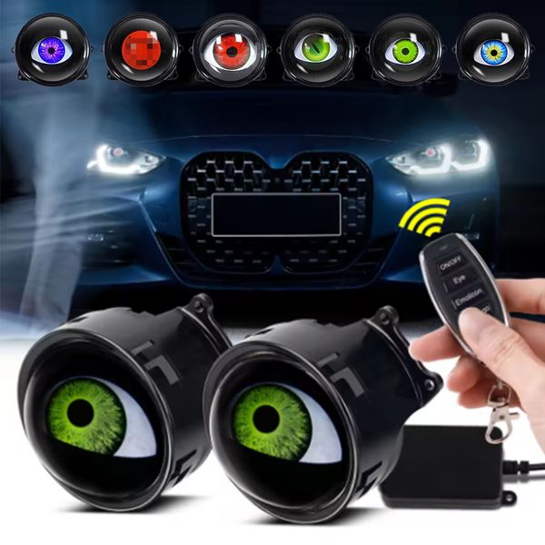 2pcs 3-inch Car Dynamic Devil Eyes Lights Car Remote Control Eyes Retrofit Kit
