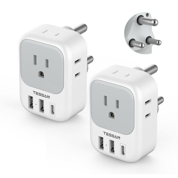 South Africa Plug Adapter 2 Pack, Type M Power Adapter with 4 AC  Outlet