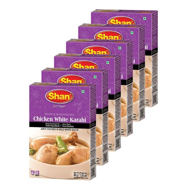 Shan Chicken White Karahi and Seasoning Mix 1.41 oz (40g) - Spice Powder for Juicy Chicken in Mild White Sauce - Suitable for Vegetarians - Airtight Bag in a Box (Pack of 6)