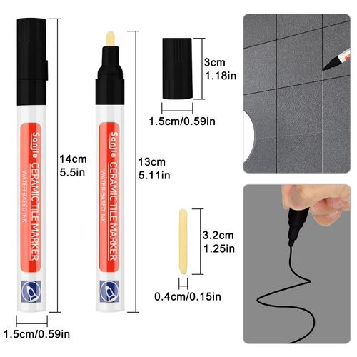 Sheryl&Rain 10 Pcs Black Grout Pen,Tile Pen for Tiles Bathroom with Replacement Nib Tips Anti-Grout Black Tile Pen Marker for Restoring Tile Grout Wall Floor Bathroom Kitchen and Floor Tiles