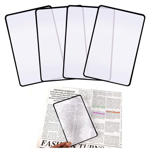 4 Pcs Flat Magnifier Lay on Page 3X Magnifying Sheet for Reading Page Magnifier Bookmark Flexible Plastic Magnifier Lenses for Reading Small Print, Books, Maps, Patterns(7'' x 4.7'')