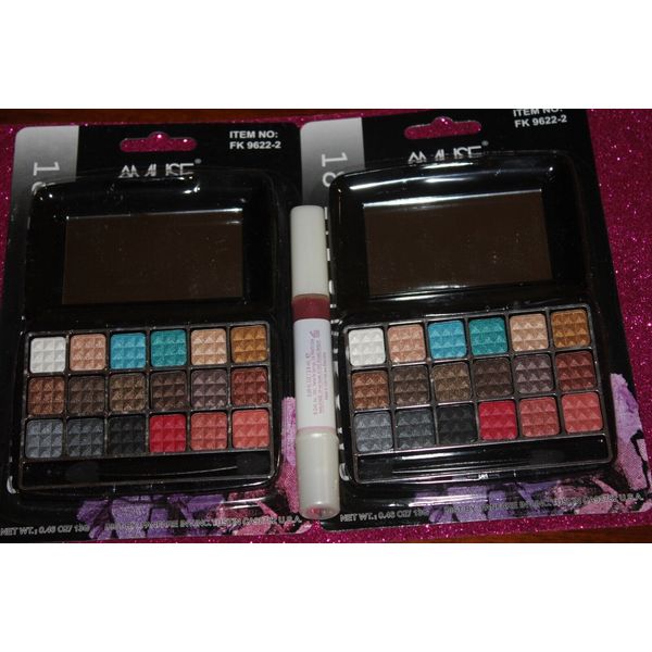 LOT OF 2 AMUSE COSMETICS 18 COLORS PALETTE #9622-2 SEALED +LIP GLOSS