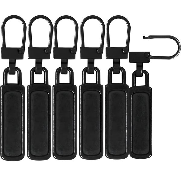 6 Piece Spare Zipper Pull, Metal Zipper Pulls Replacement,Removable Metal Zipper Pull,Zip Puller Replacement for Purse, Clothes, Jeans, Suitcase, Luggage,Pants Coat(Black)