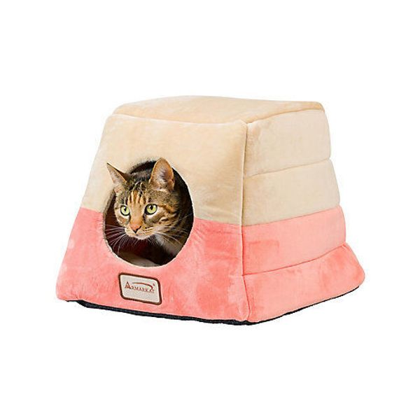 Armarkat Velvet Orange and Beige Pet Cave Bed