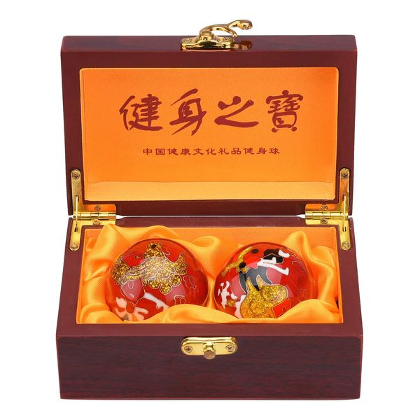 BRABUD 1.97'' Baoding Balls Hand Exercise Stress Balls with Chimes Dragon&Phoenix Pattern Red Balls with Box Parents Gift TQZDBS73