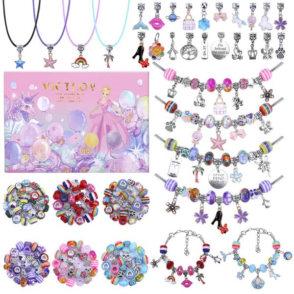 VICTLOV 126 Pieces Charm Bracelet Making Kit, DIY Craft for Girls, Unicorn/Mermaid Crafts Gifts Set for Arts and Crafts for Girls Teens Ages 5-12