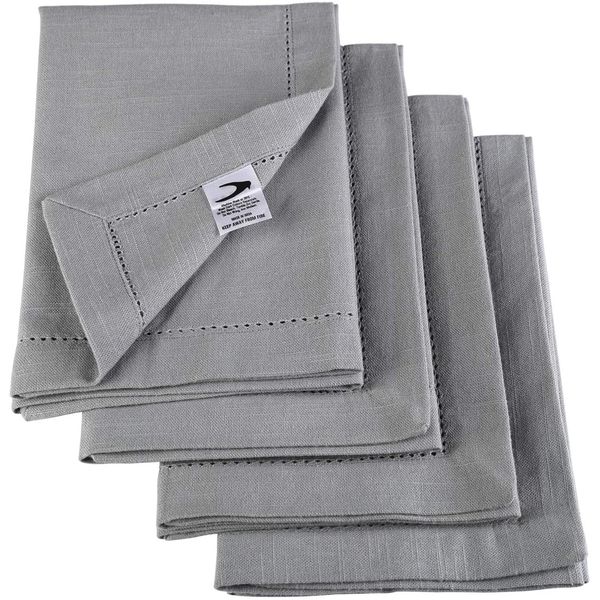 Penguin Home Hemstitched Pure Cotton Washable and Reusable Oversized Kitchen Cloth Napkins 6 Pack, Cloth Napkins for Table Dining, Events, Parties, Lunch - 50 x 50 cm, Solid Grey, Set of 6 (GSM 190)