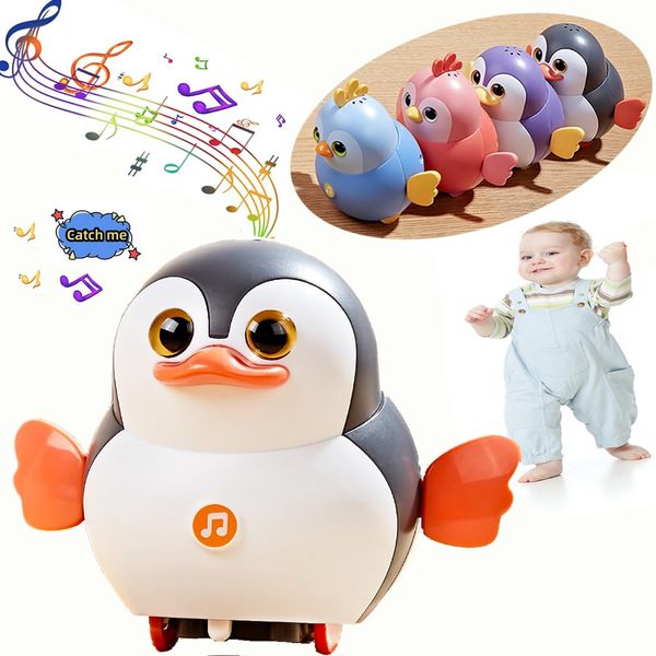 Crawling Music Toy for Toddles Kids, Animal Duck Chicken Penguin Toys for 3 4 5 6 7 8 Girls Boy Early Learning Moving Magnetic Toys for 9-12 12-18 Walkling Toy 36 Months Old Music Development