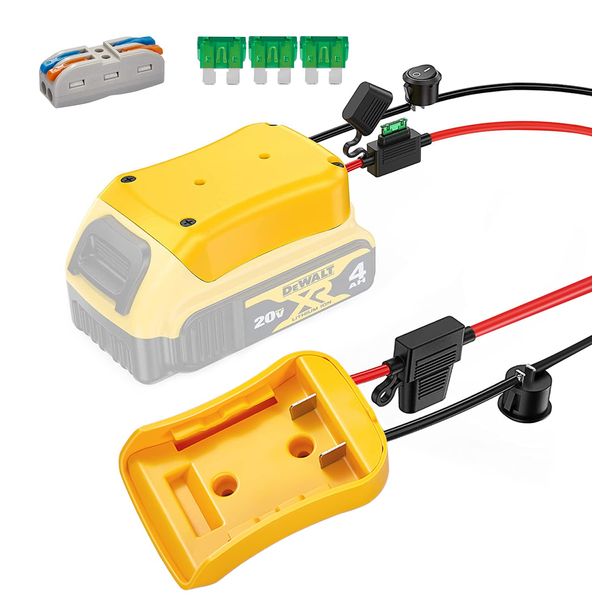 Power Wheel Adapter for Dewalt 20V Battery Series with Fuse, Switch & Wire Terminal, 3Pcs 30A Fuse, 12 AWG Wire Battery Converter Connector DIY for RC Toys, Robotics, Truck and Work Lights (1)