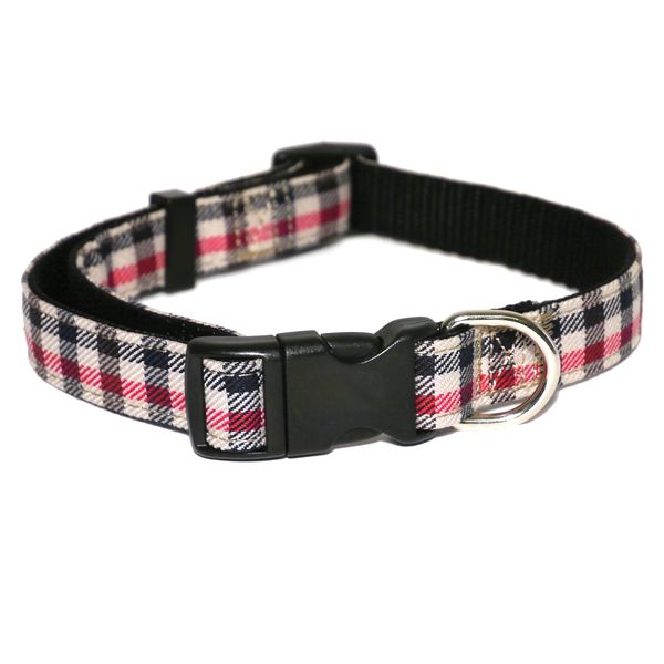 Rosewod Check Dog Collar, 10 - 14-inch, Red