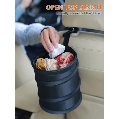 Ginsco 1 Gallon Stand Car Trash Can, Open-Top Hanging Small Car Trash Bag with Velcro and Metal Frame, Pop-up Collapsible Car Trash Bin, Portable Washable Bag for Car Home Office