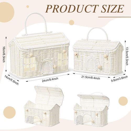 Weysat 2 Pcs Rattan House Shaped Basket with Lid Decorative Hand Woven Organizer Wicker Dollhouse Basket Cute Handmade Handcrafted Gift for Storage Organizing Home Decoration Artwork