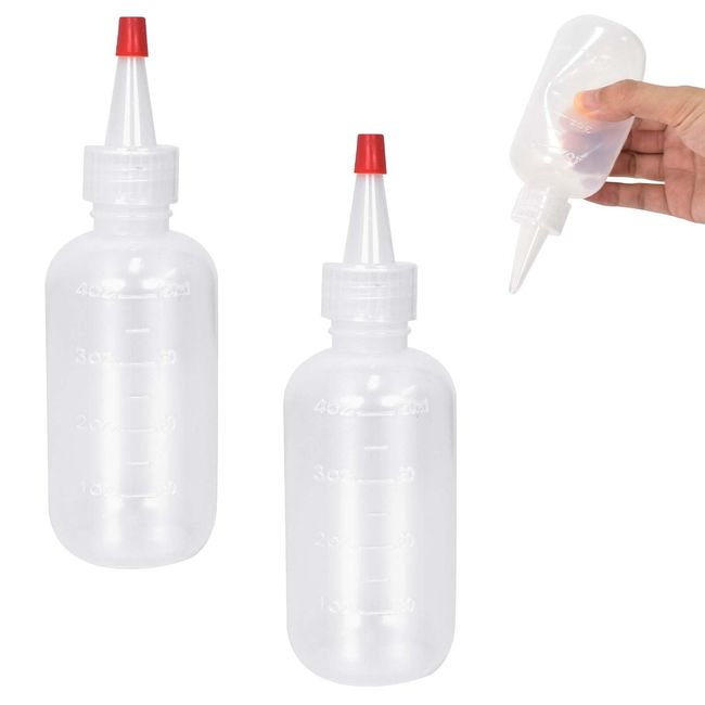 2Stück Applikator Flasche mit Spitze, 120ml /4 oz Squeeze Flasche Transparente mit Abgestufter,Kunststoff Haarfärbeflaschen,Plastik Quetschflasche für Kleber, Kunsthandwerk, Salon-Haarpflege (120 ml)