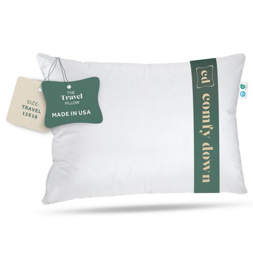 Goose Down Travel Pillow - Filled with 800 Fill Power European Goose Down, Egyptian 300 Thread Count 100% Cotton Cover for Plane car & Home - Made in USA (13" x 18")