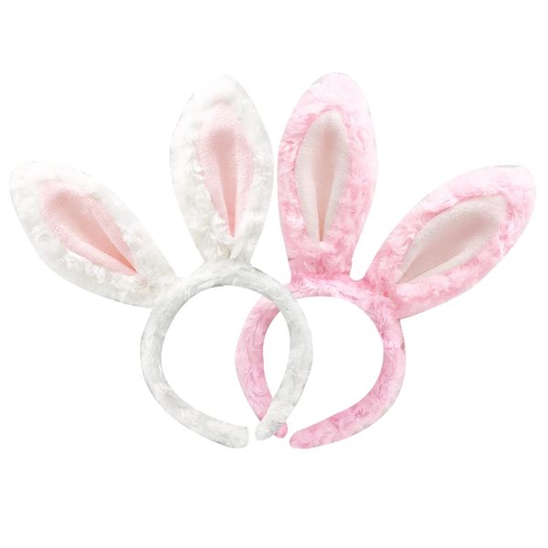 Weahoen 2pack Bunny Ears for Kids Adult Baby, Easter Gifts Decorations Pink White Plush Rabbit Headband,Birthday Cosplay Party School Supplies