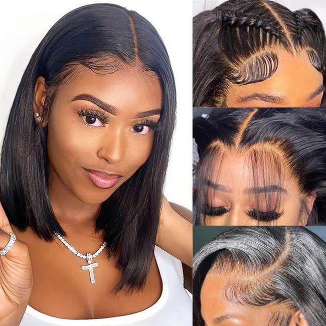 Bob Wig Human Hair, 13x4 HD Lace Front Wigs, 12Inch Glueless Transparent Lace Frontal Bob Wigs, Pre Plucked with Baby Hair, 180% Density 12A Brazilian Short Bob Wig for Women (Natural Color)