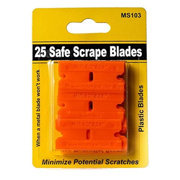 miniscraper 25 Plastic Razor Scraper Blades Double Edge Safe Scrape for Removing Labels Decals Stickers on Glass and Counter top and More 25 Pack